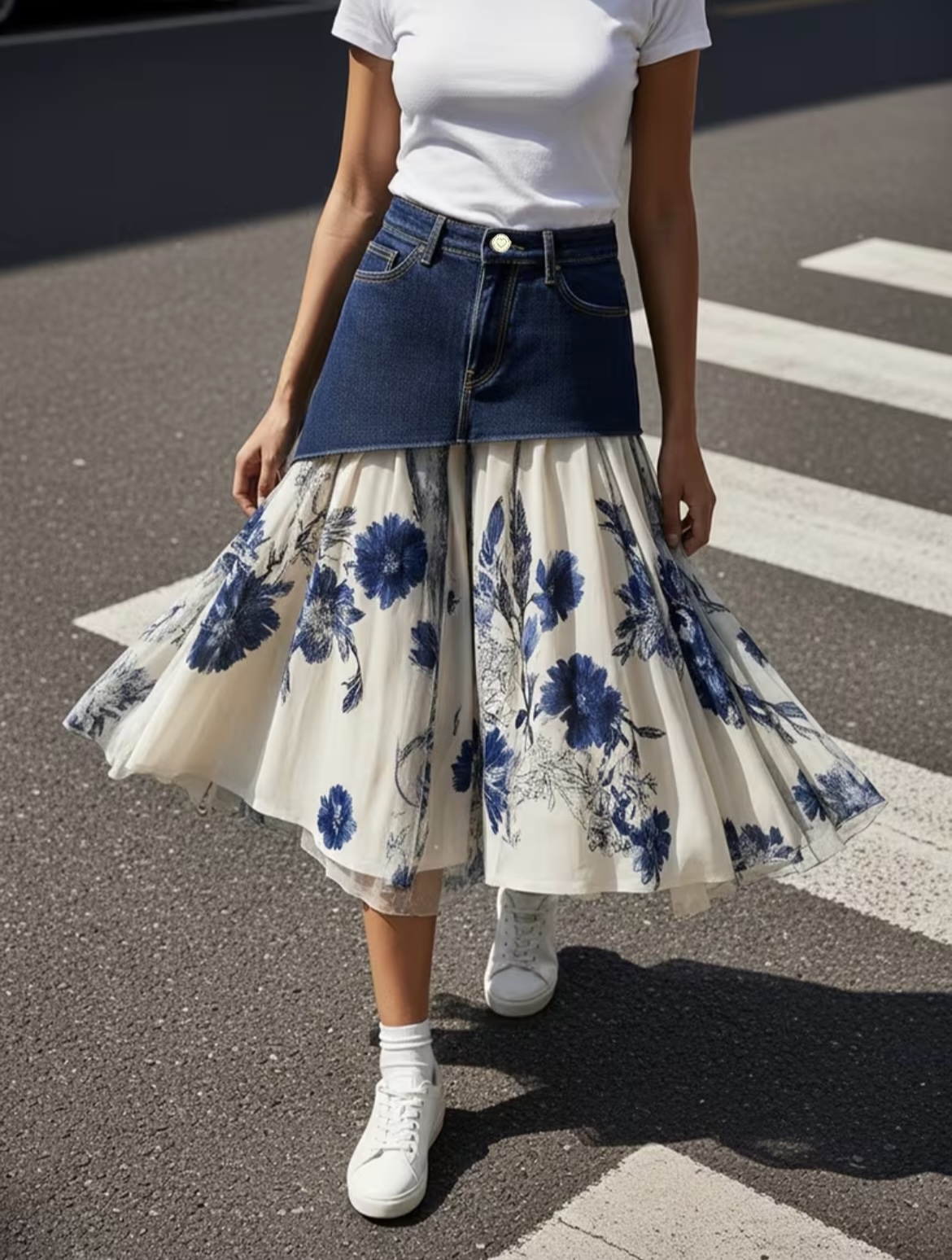 Midi Skirt Floral - Gonna midi in tulle con stampa